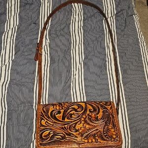 Authentic Patricia Nash Floral Embossed Tan Crossbody Bag